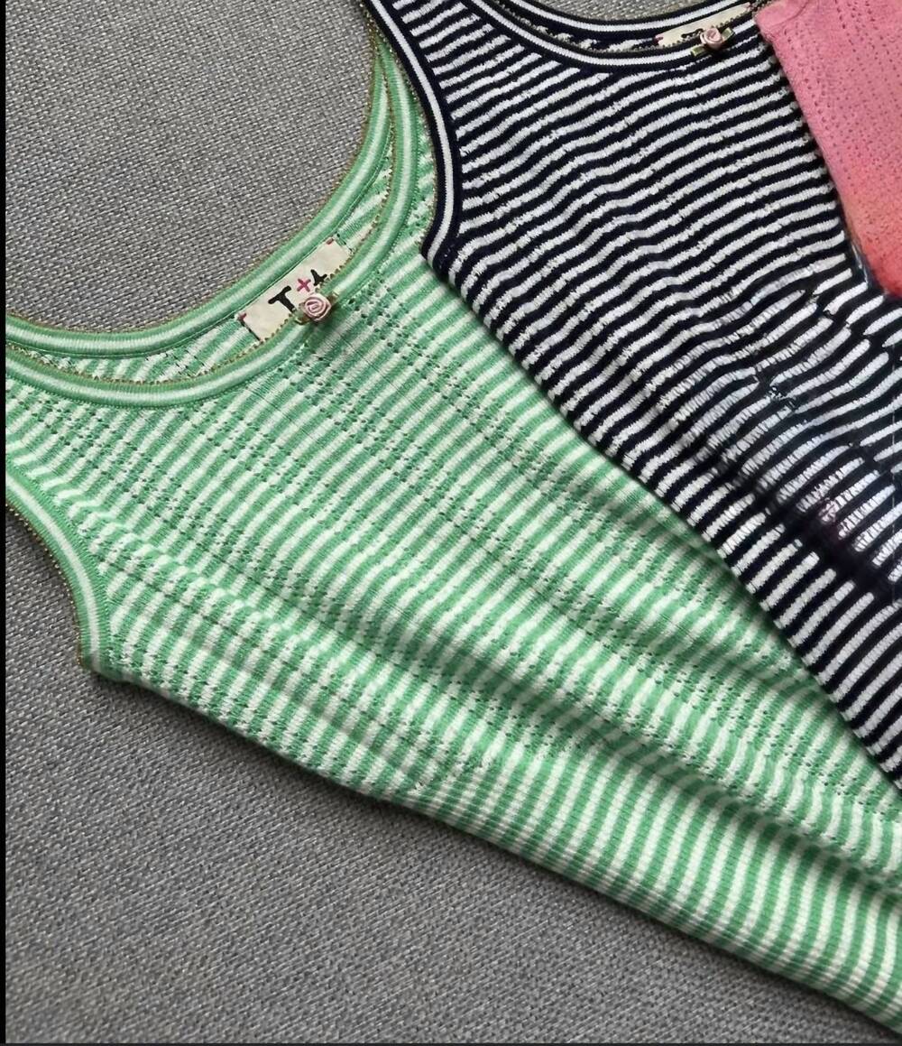 NEW LABEL+THREAD women's petit rose tank in parakeet/white